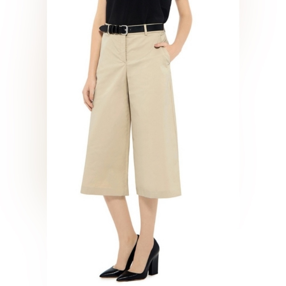THEORY HALIENTRA NEW CHINO CLASSIC KHAKI CROPPED/CULOTTE WIDE LEG PANTS (4)